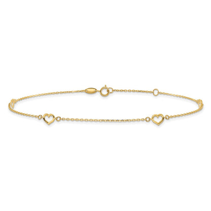 14K Gelbgold Herz 10 Zoll Plus 1 Zoll Verlängerung. Fußkettchen