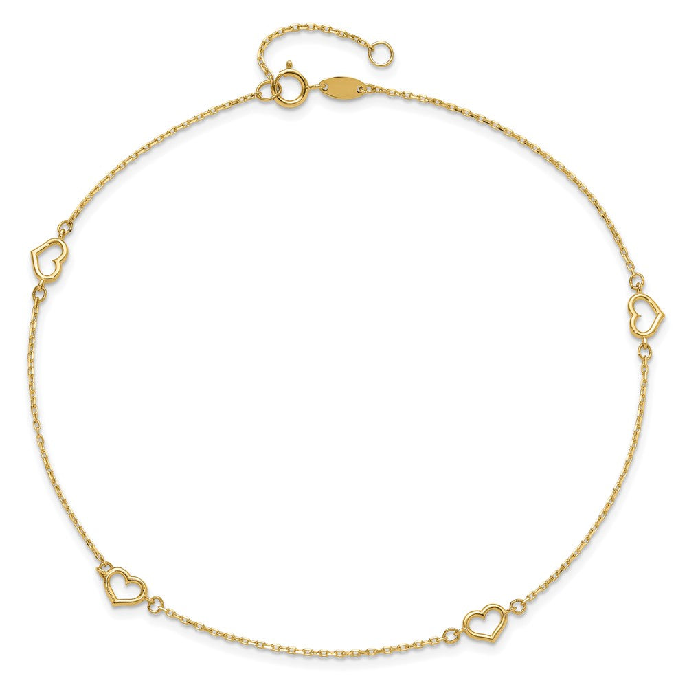 14K Gelbgold Herz 10 Zoll Plus 1 Zoll Verlängerung. Fußkettchen