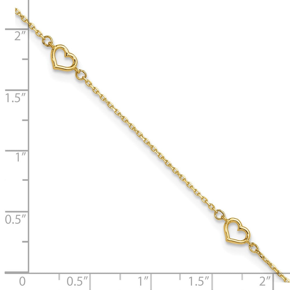 14K Gelbgold Herz 10 Zoll Plus 1 Zoll Verlängerung. Fußkettchen