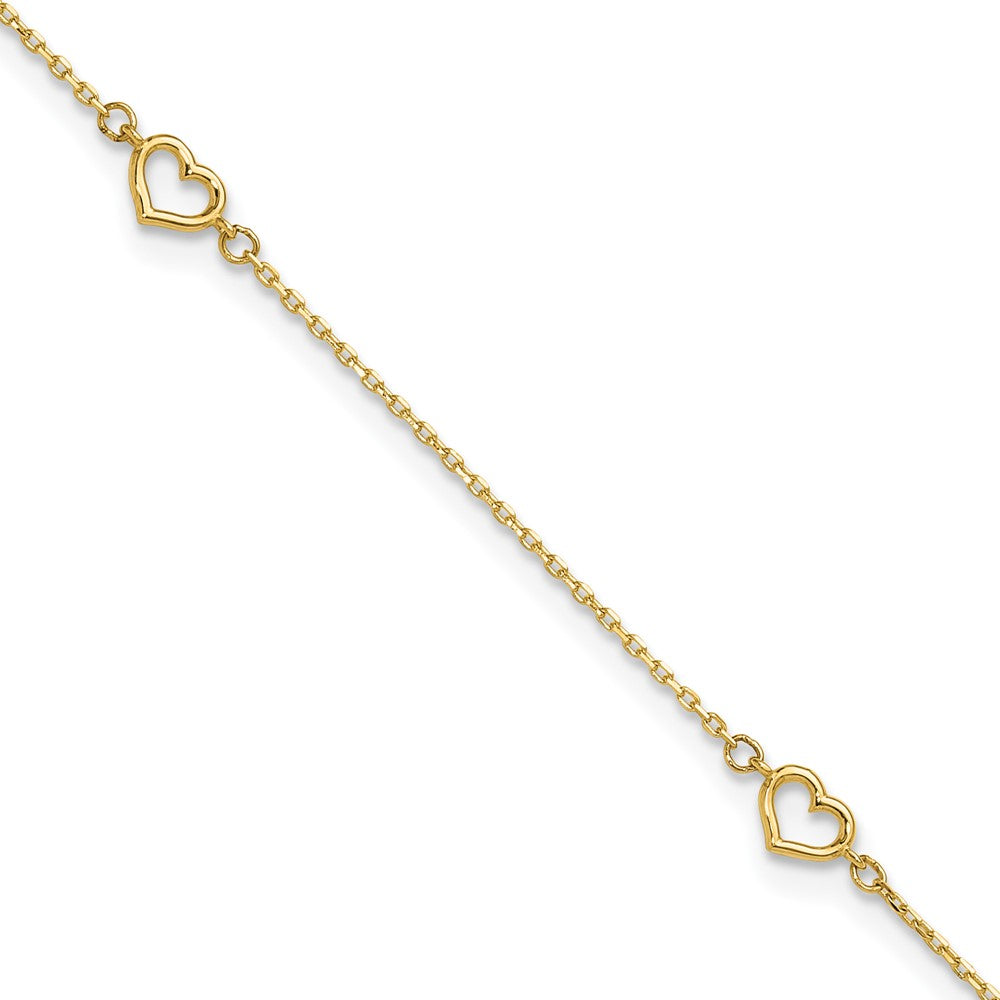 14K Gelbgold Herz 10 Zoll Plus 1 Zoll Verlängerung. Fußkettchen