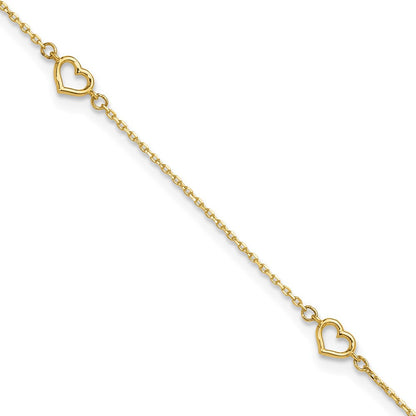 14K Gelbgold Herz 10 Zoll Plus 1 Zoll Verlängerung. Fußkettchen