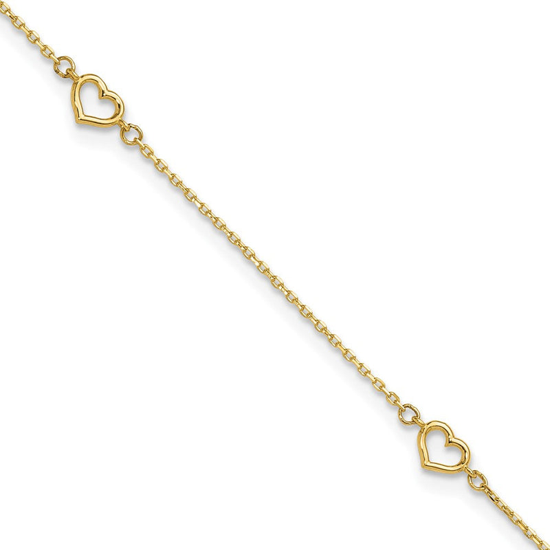 14K Gelbgold Herz 10 Zoll Plus 1 Zoll Verlängerung. Fußkettchen