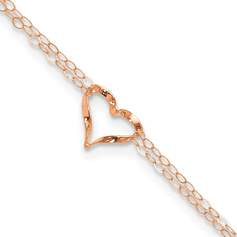14K Roségold Doppelt Strang Herz 9 Zoll Plus 1 Zoll Verlängerung Fußkettchen
