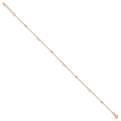 14K Gelbgold Poliert Unendlichkeit 9 Zoll Plus 1 Zoll Verlängerung Fußkettchen