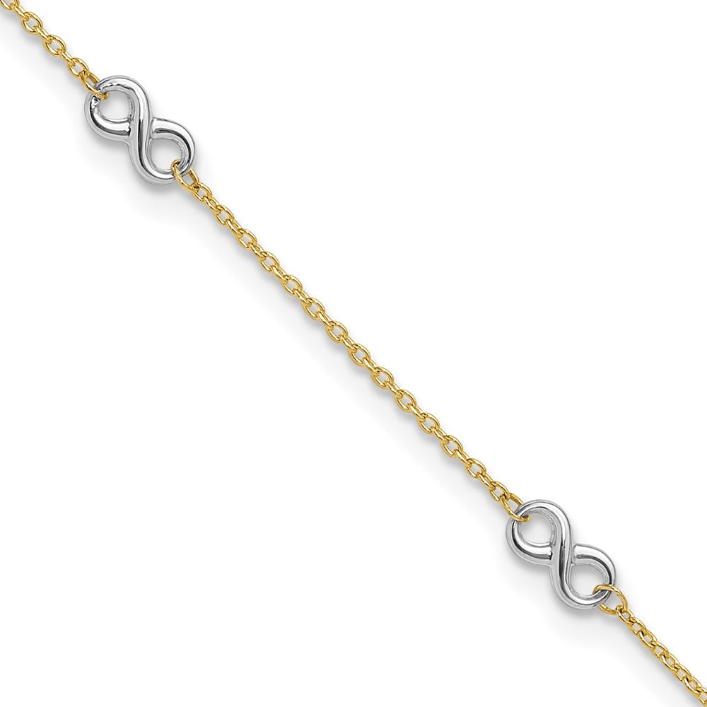 14K Gelbgold Bicolor Poliert Unendlichkeit 10 Zoll Plus 1 in Verlängerung. Fußkettchen