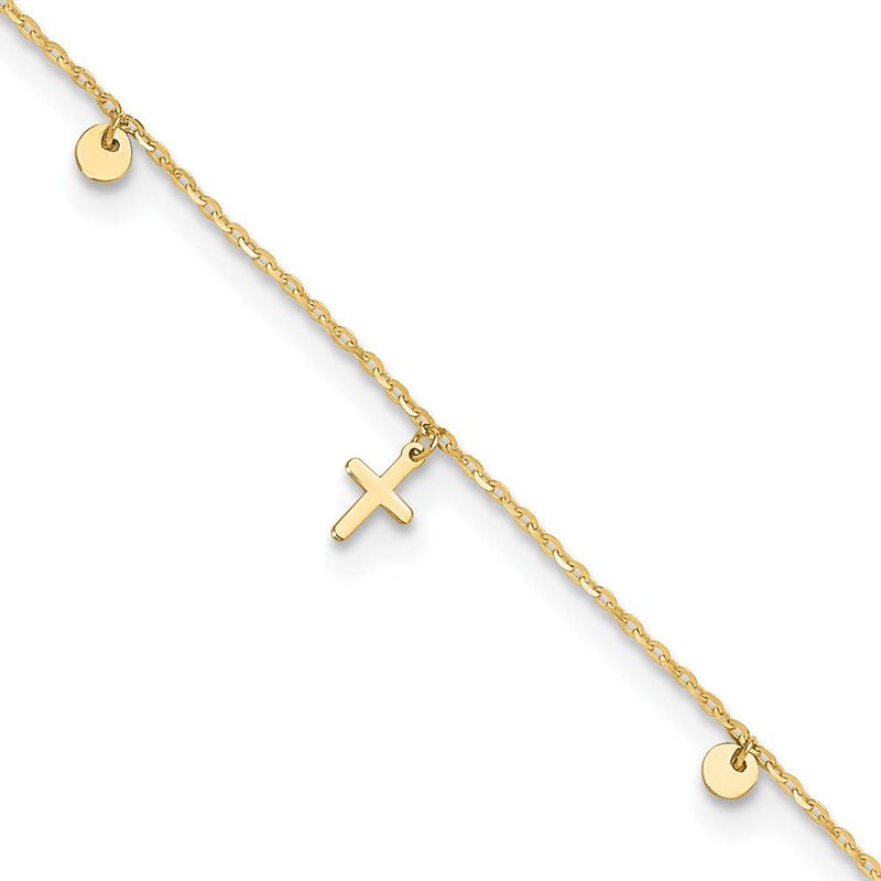 14K Gelbgold Poliert Crosses 9 Zoll Plus 2 Zoll Verlängerung. Fußkettchen