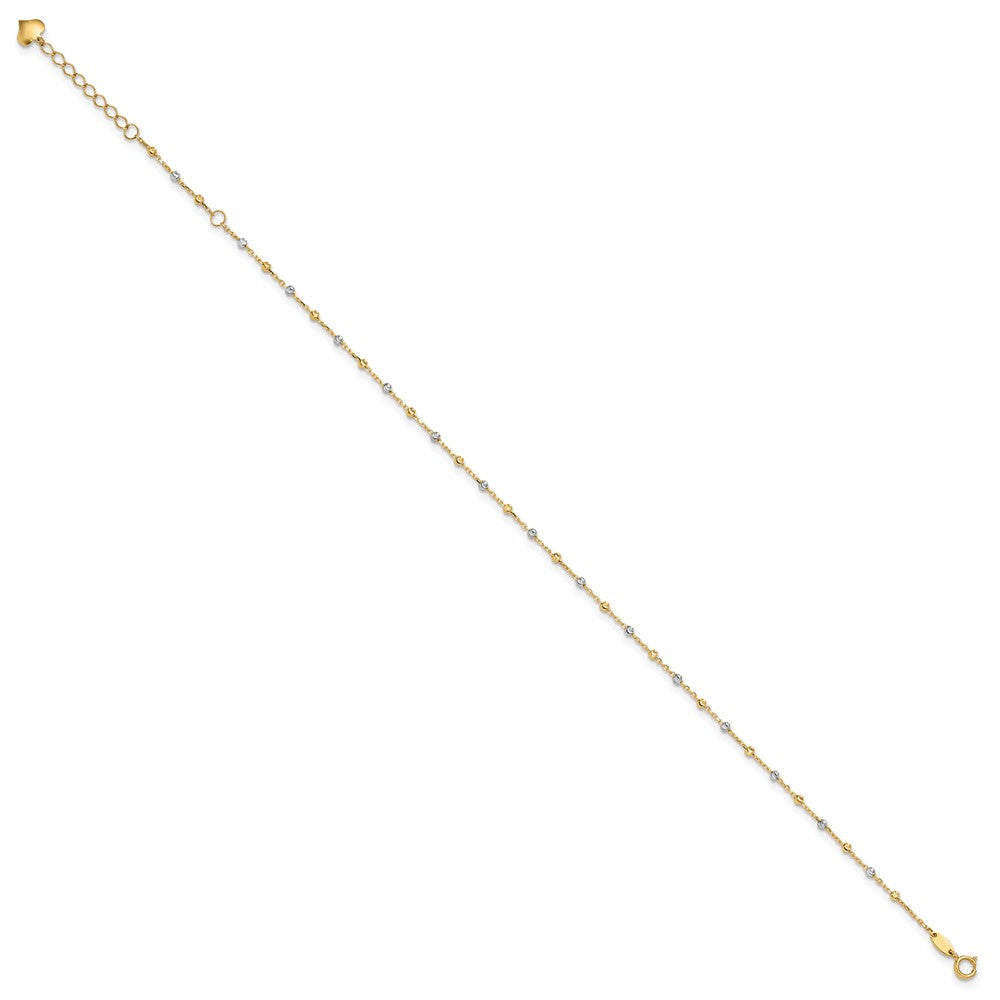14K Bicolor Poliert und Diamantiert Perlen 10 Zoll Plus 1 Zoll Verlängerung. Fußkettchen