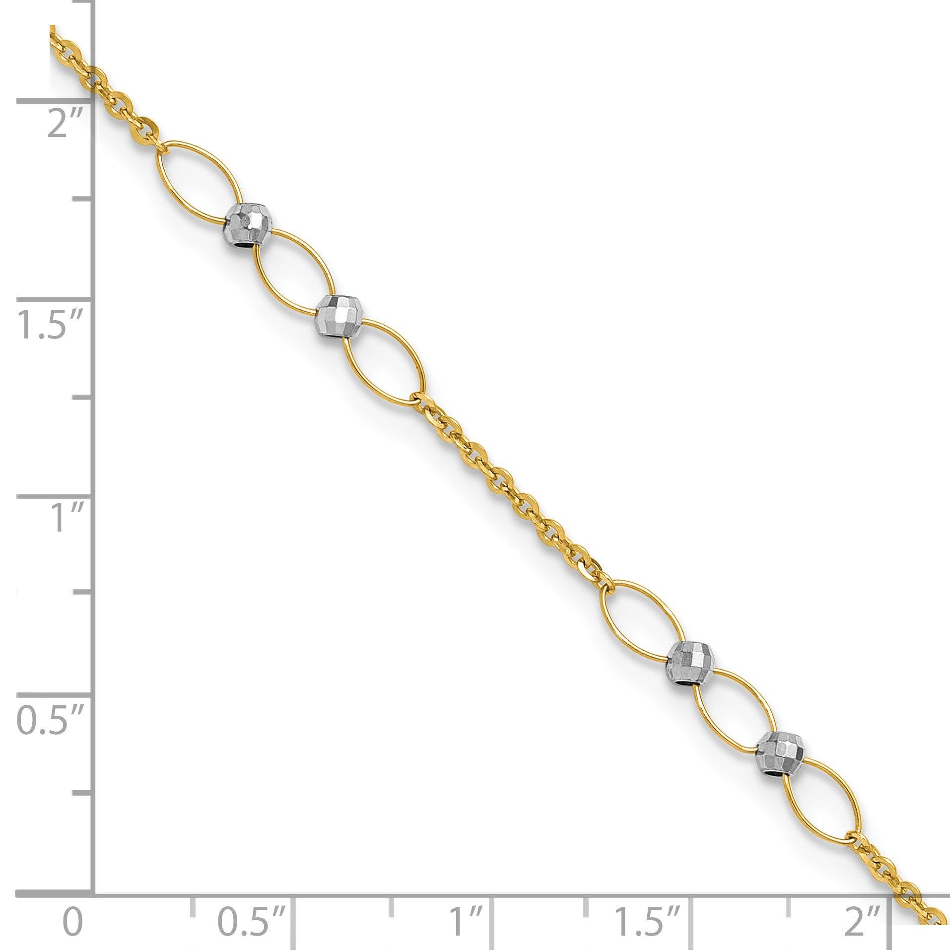14K Bicolor Gold Bicolor Oval Knöpfe und Mirror Perlen Plus Verlängerung Total Kette Fußkettchen