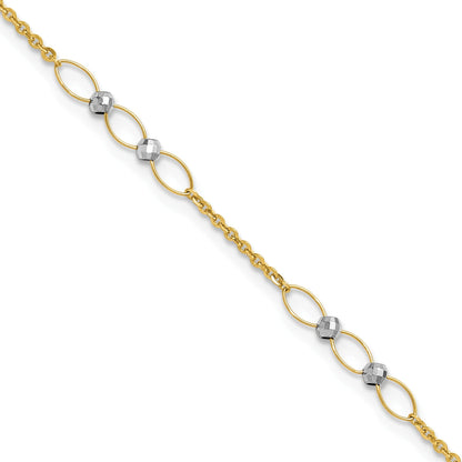 14K Bicolor Gold Bicolor Oval Knöpfe und Mirror Perlen Plus Verlängerung Total Kette Fußkettchen