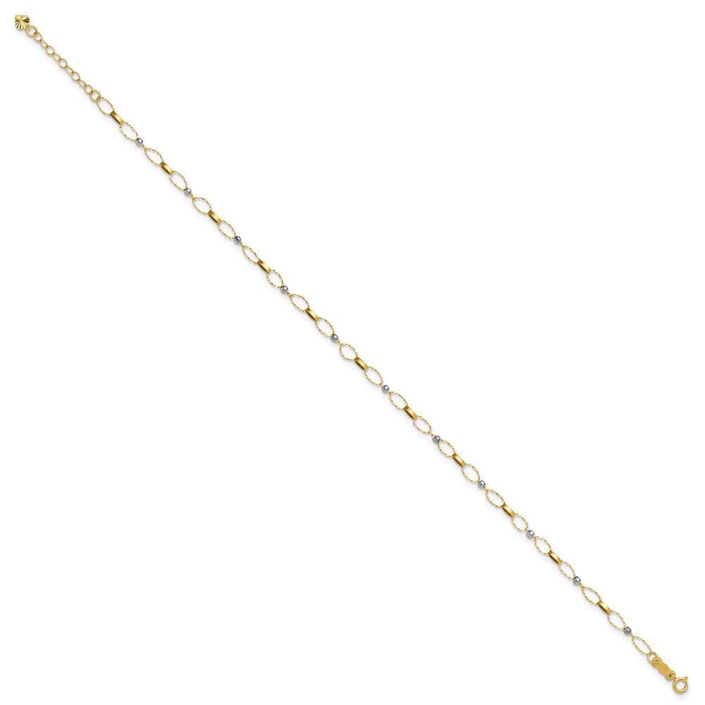 14K Bicolor Poliert Fantasie Offen Glieder Plus Verlängerung. Kette Fußkettchen