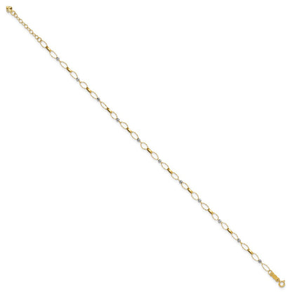 14K Bicolor Poliert Fantasie Offen Glieder Plus Verlängerung. Kette Fußkettchen