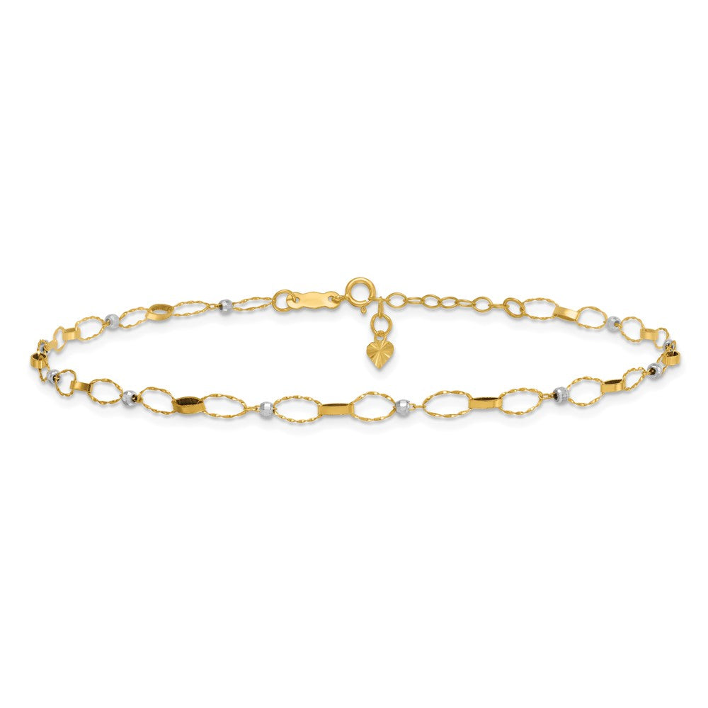 14K Bicolor Poliert Fantasie Offen Glieder Plus Verlängerung. Kette Fußkettchen