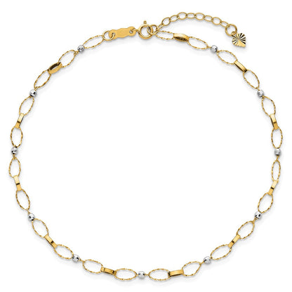 14K Bicolor Poliert Fantasie Offen Glieder Plus Verlängerung. Kette Fußkettchen