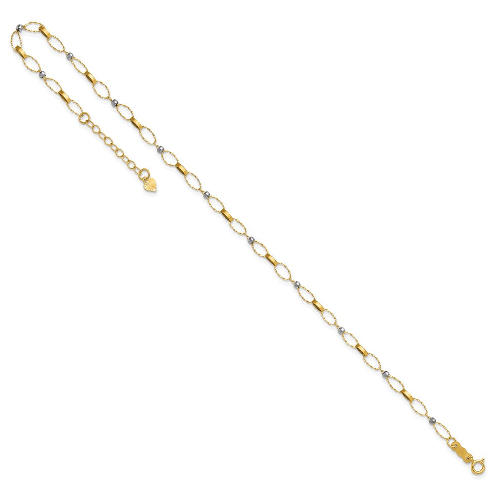 14K Bicolor Poliert Fantasie Offen Glieder Plus Verlängerung. Kette Fußkettchen