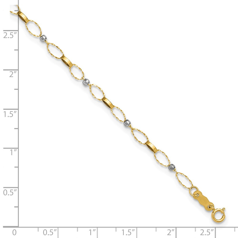 14K Bicolor Poliert Fantasie Offen Glieder Plus Verlängerung. Kette Fußkettchen