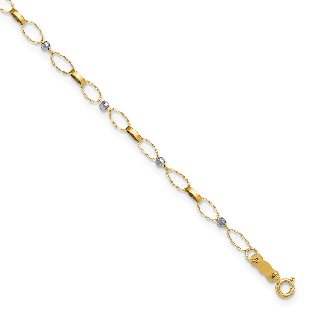 14K Bicolor Poliert Fantasie Offen Glieder Plus Verlängerung. Kette Fußkettchen
