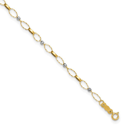 14K Bicolor Poliert Fantasie Offen Glieder Plus Verlängerung. Kette Fußkettchen