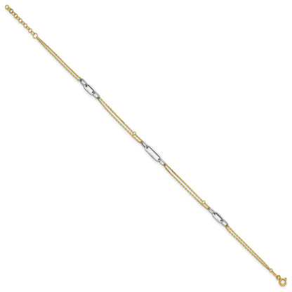 14K Bicolor Gold Bicolor Poliert Diamantiert 3-station Plus Verlängerung Total Kette Fußkettchen