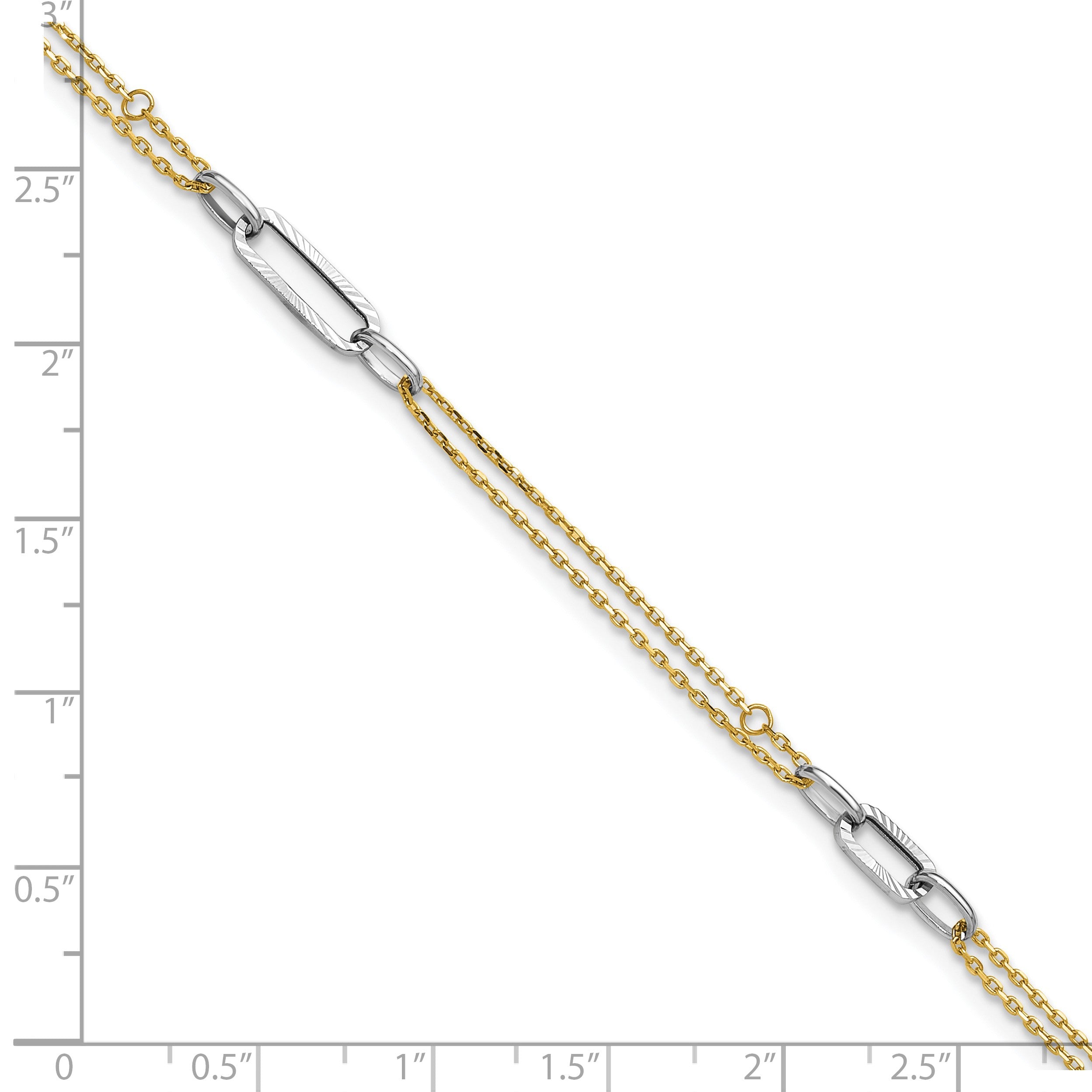 14K Bicolor Gold Bicolor Poliert Diamantiert 3-station Plus Verlängerung Total Kette Fußkettchen