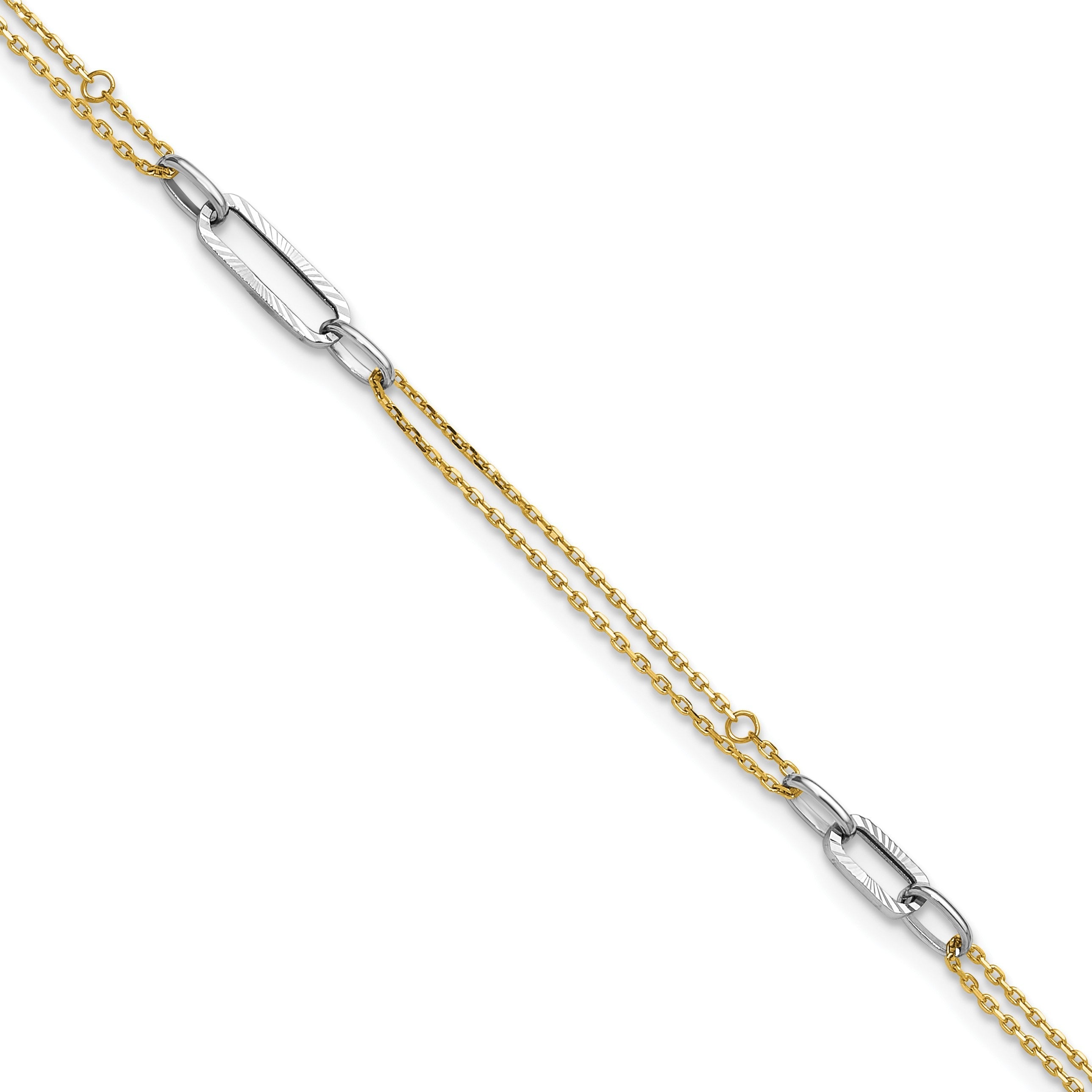 14K Bicolor Gold Bicolor Poliert Diamantiert 3-station Plus Verlängerung Total Kette Fußkettchen