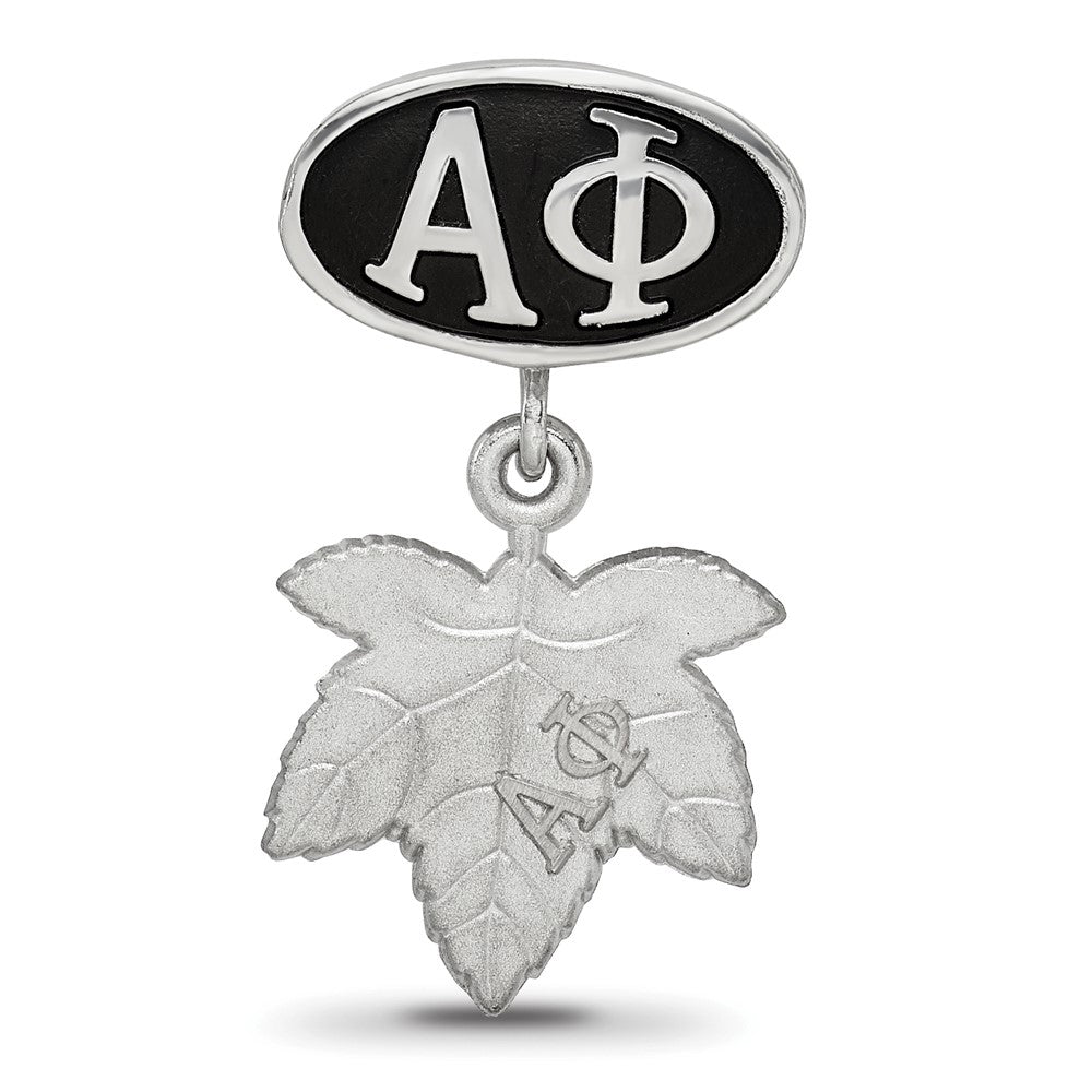 Sterlingsilber Logoart Alpha Phi Oval mit Efeu Blatt Hängend Perle
