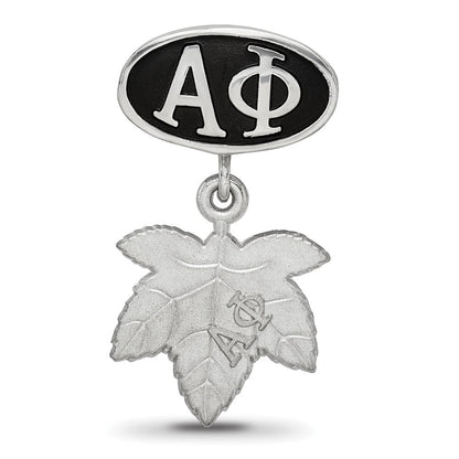 Sterlingsilber Logoart Alpha Phi Oval mit Efeu Blatt Hängend Perle