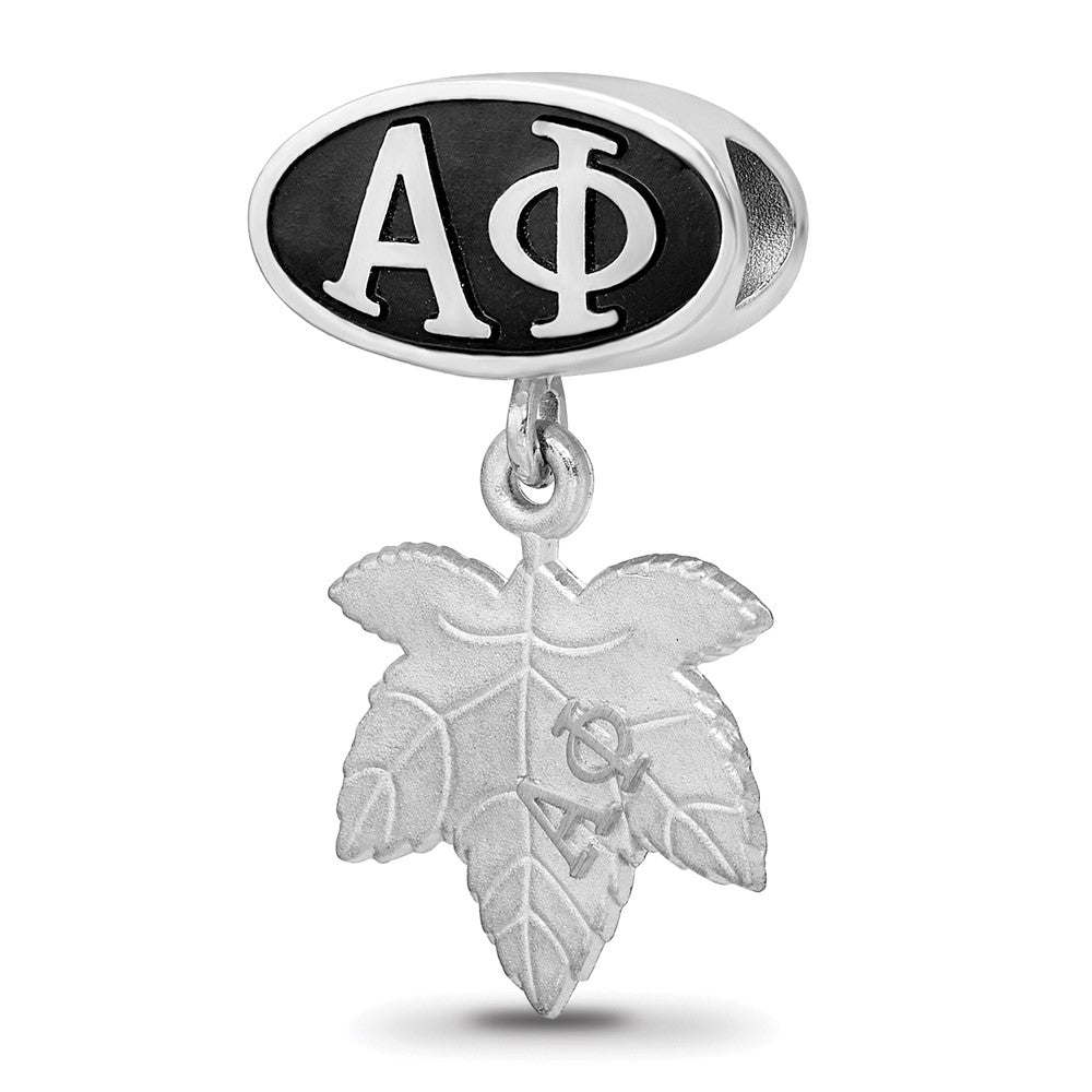 Sterlingsilber Logoart Alpha Phi Oval mit Efeu Blatt Hängend Perle