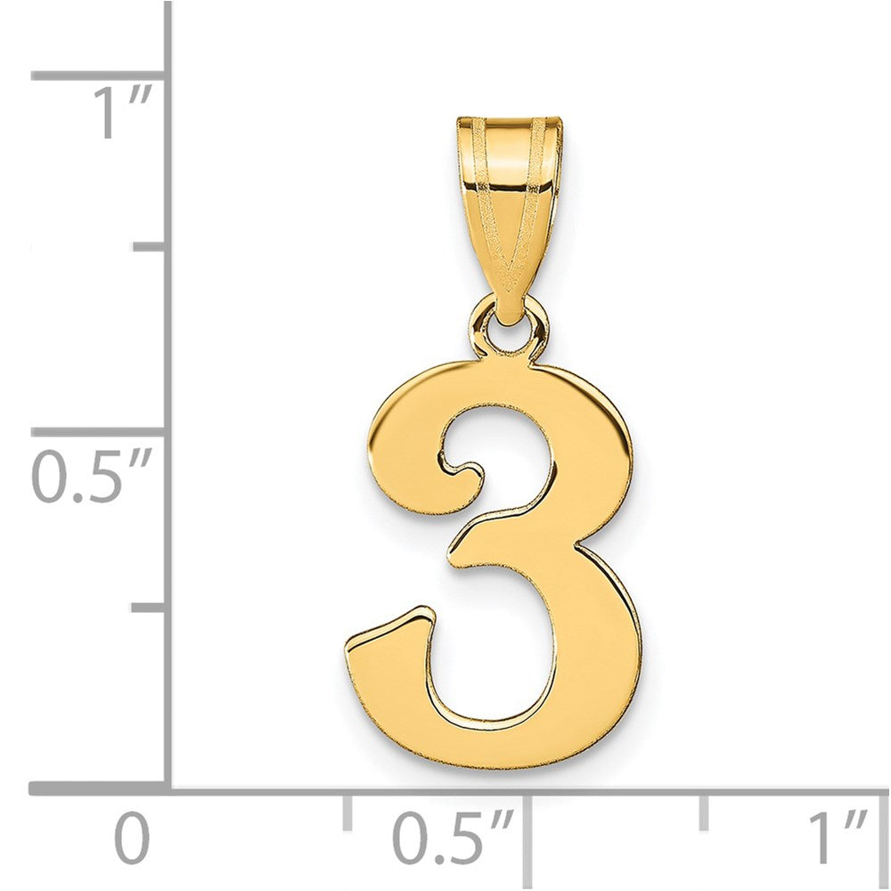 14K Gelbgold Poliert Zahl 3 Anhänger
