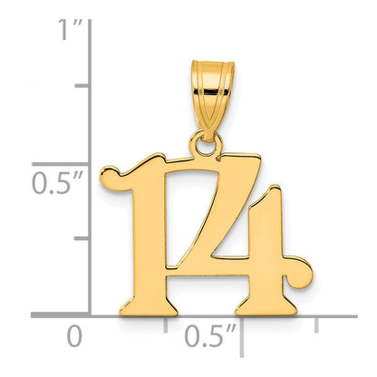 14K Gelbgold Polierter Anhänger „Zahl 14