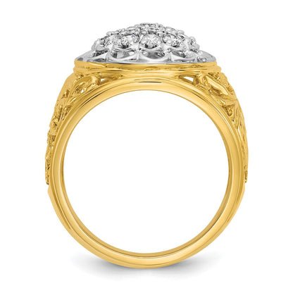14K Bicolor Gold Herren-Ring mit 1K Diamant-Cluster, komplett
