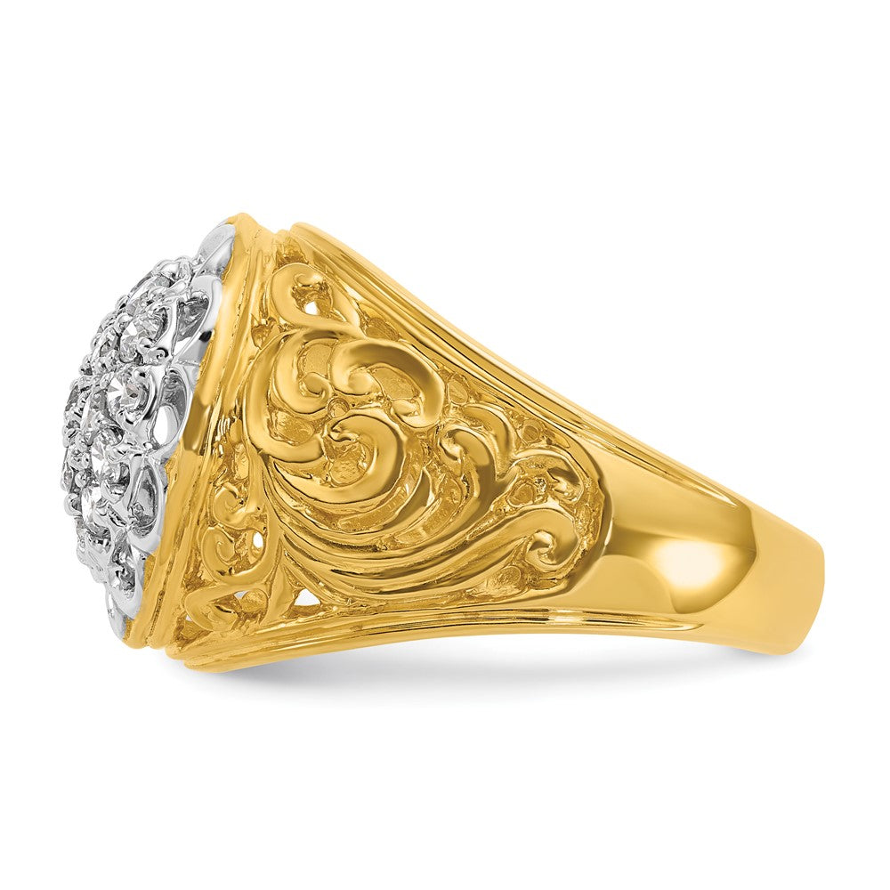 14K Bicolor Gold Herren-Ring mit 1K Diamant-Cluster, komplett