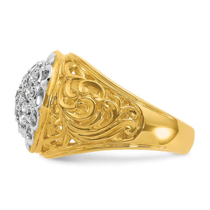 14K Bicolor Gold Herren-Ring mit 1K Diamant-Cluster, komplett