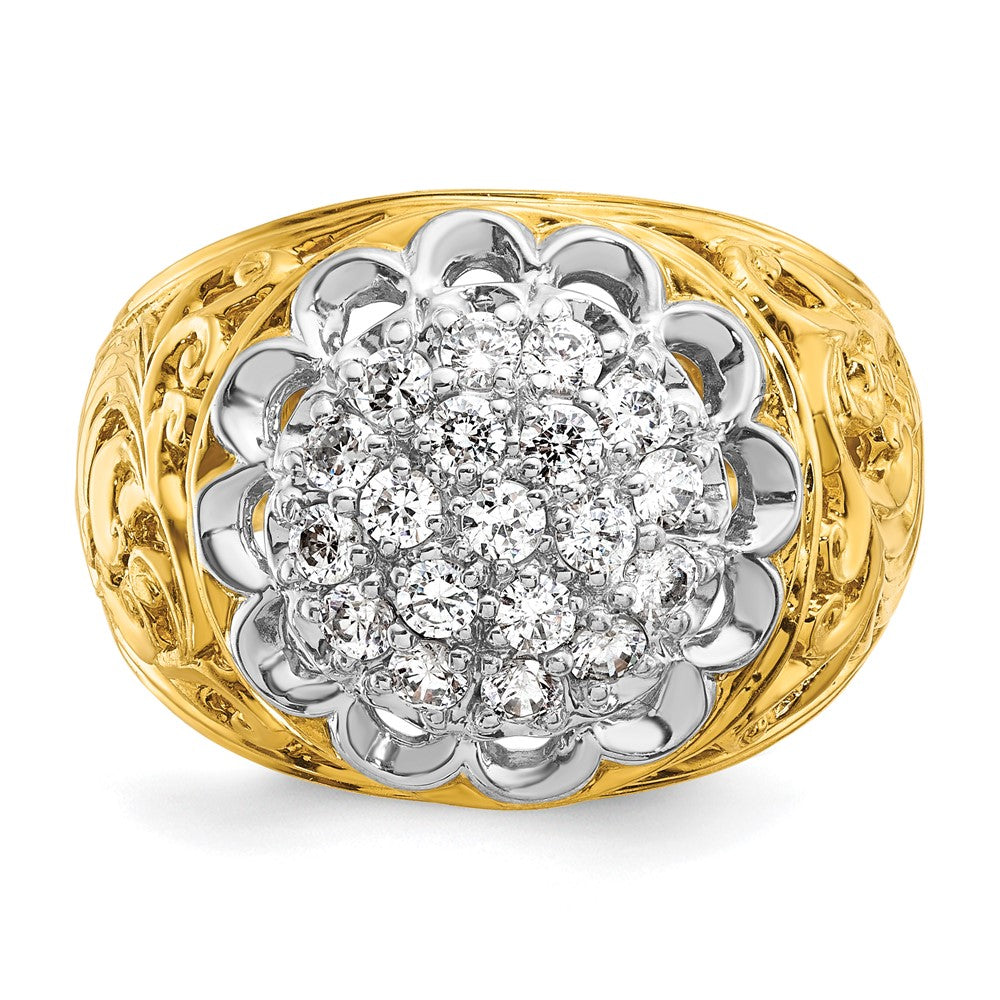 14K Bicolor Gold Herren-Ring mit 1K Diamant-Cluster, komplett