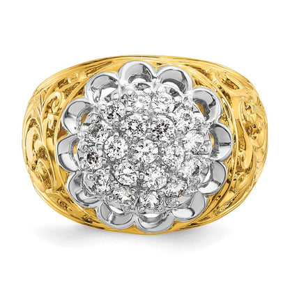 14K Bicolor Gold Herren-Ring mit 1K Diamant-Cluster, komplett