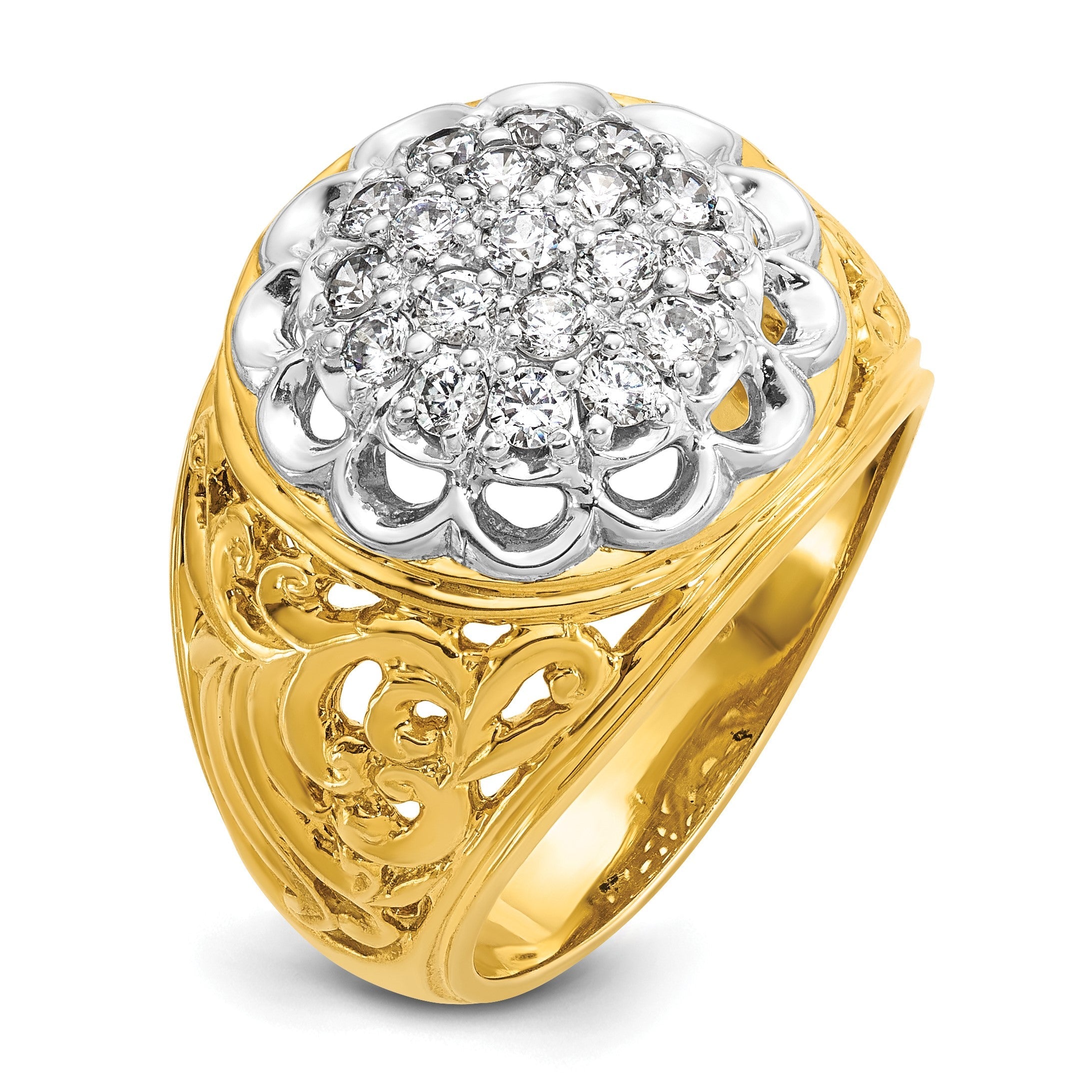 14K Bicolor-Gold Herren-Ring mit Cluster aus 2,0K Labordiamanten