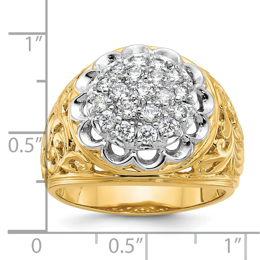 14K Bicolor Gold Herren-Ring mit 1K Diamant-Cluster, komplett