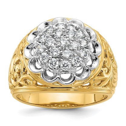14K Bicolor Gold Herren-Ring mit 1K Diamant-Cluster, komplett
