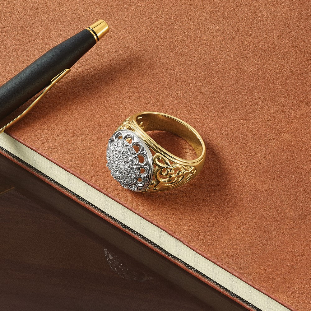 14K Bicolor Gold Herren-Ring mit 1K Diamant-Cluster, komplett