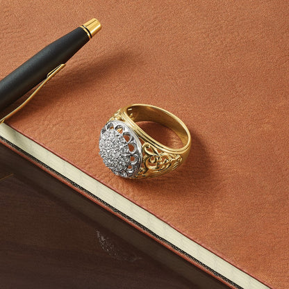 14K Bicolor-Gold Herren-Ring mit Cluster aus 2,0K Labordiamanten