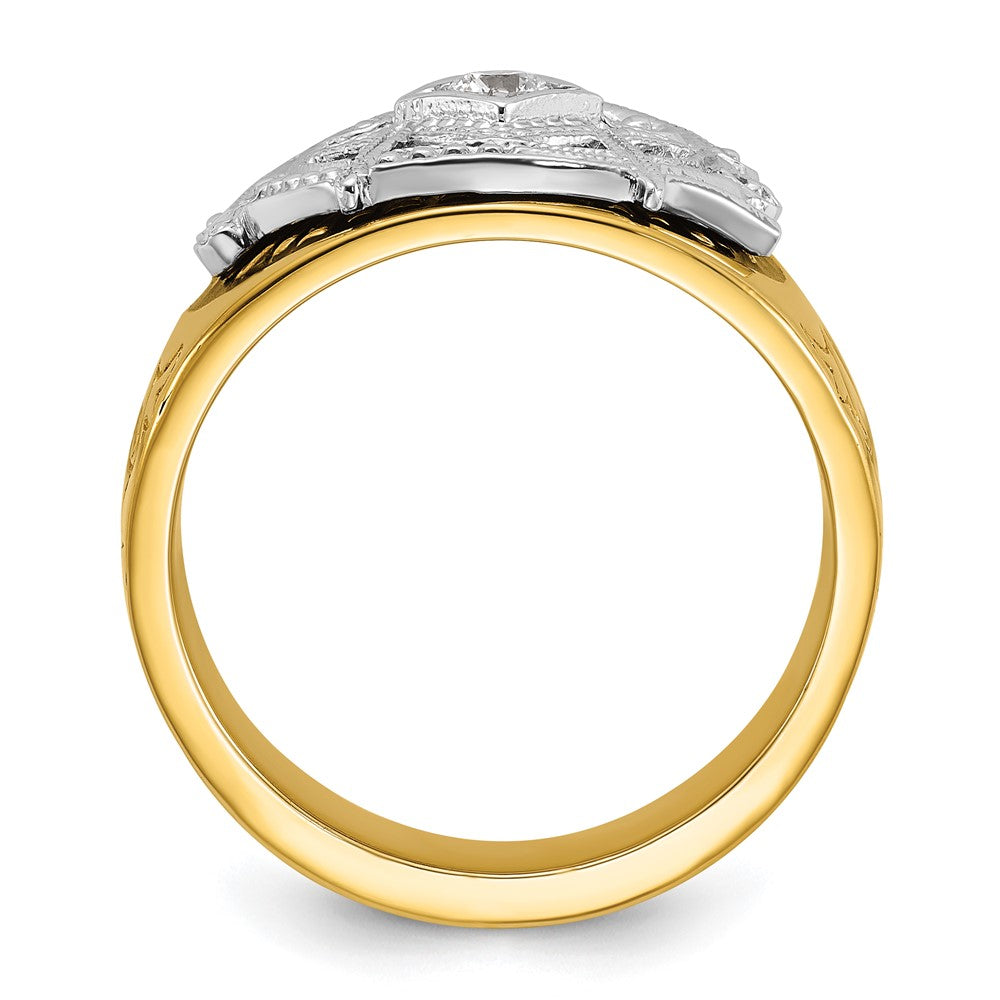 10K Bicolor Ibgoodman Herren Poliert und Strukturiert mit Blau Schwarz Emaille Diamant Lodge Master Freimaurer Ring
