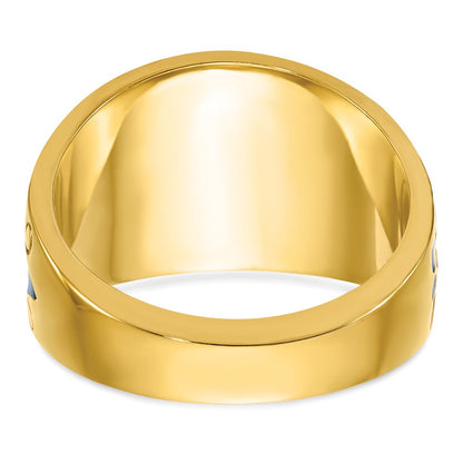 10K Bicolor Ibgoodman Herren Poliert und Strukturiert mit Blau Schwarz Emaille Diamant Lodge Master Freimaurer Ring