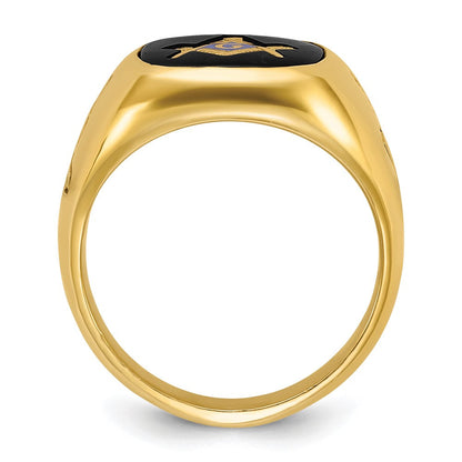 Ibgoodman 14K Herren Poliert und Gerillt mit Onyx Blau Lodge Master Freimaurer Ring