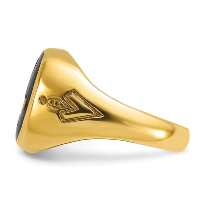 Ibgoodman 14K Herren Poliert und Gerillt mit Onyx Blau Lodge Master Freimaurer Ring