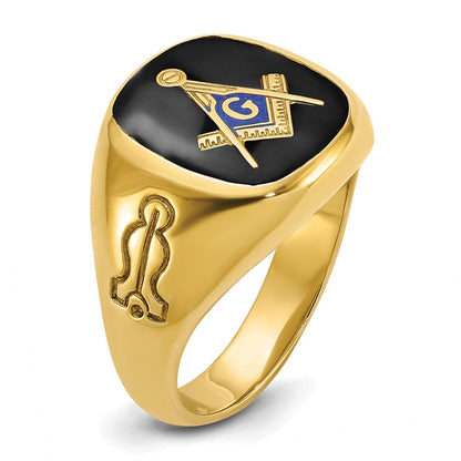 Ibgoodman 14K Herren Poliert und Gerillt mit Onyx Blau Lodge Master Freimaurer Ring