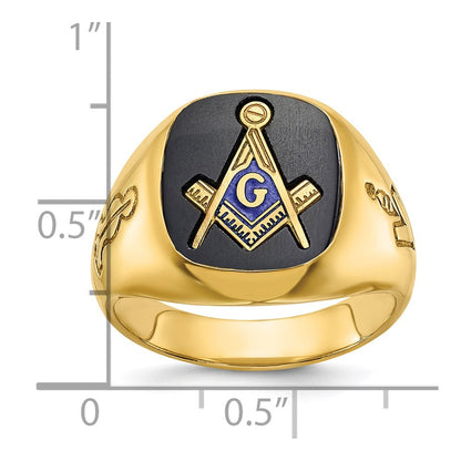 Ibgoodman 14K Herren Poliert und Gerillt mit Onyx Blau Lodge Master Freimaurer Ring