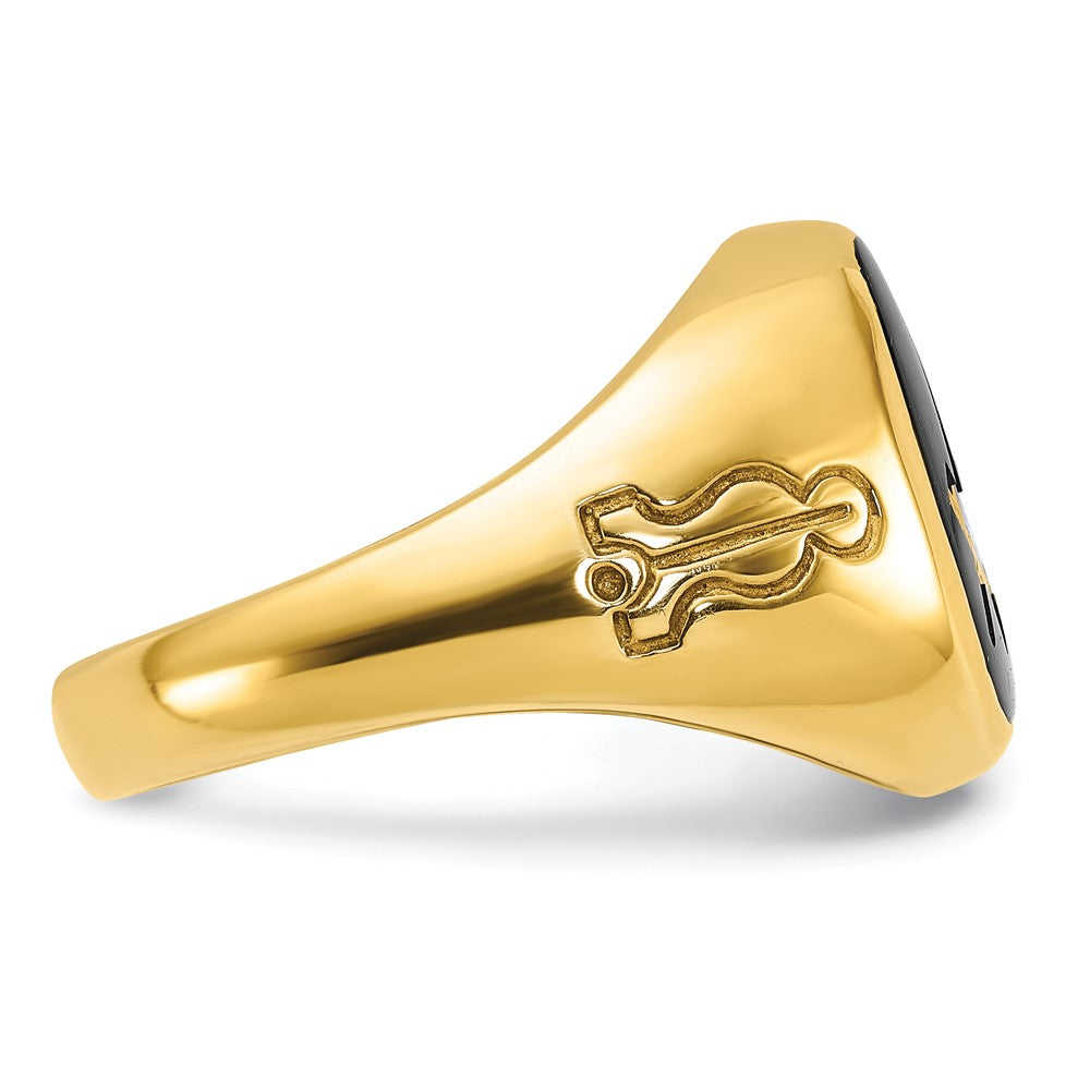 Ibgoodman 14K Herren Poliert und Gerillt mit Onyx Blau Lodge Master Freimaurer Ring