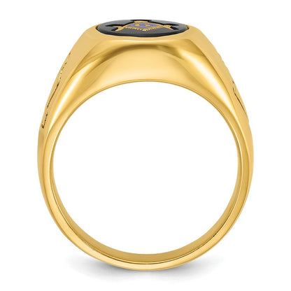14K Gelbgold Herrenring, poliert und geriffelt, mit ovalem Onyx, blaue Freimaurerloge Meister-Ring