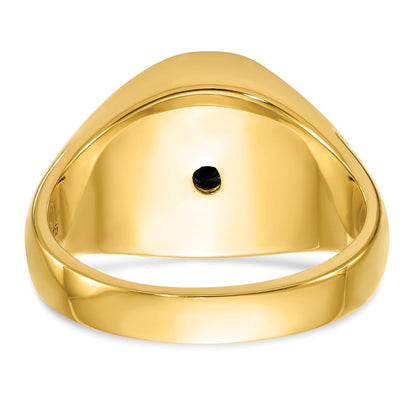 14K Gelbgold Herrenring, poliert und geriffelt, mit ovalem Onyx, blaue Freimaurerloge Meister-Ring