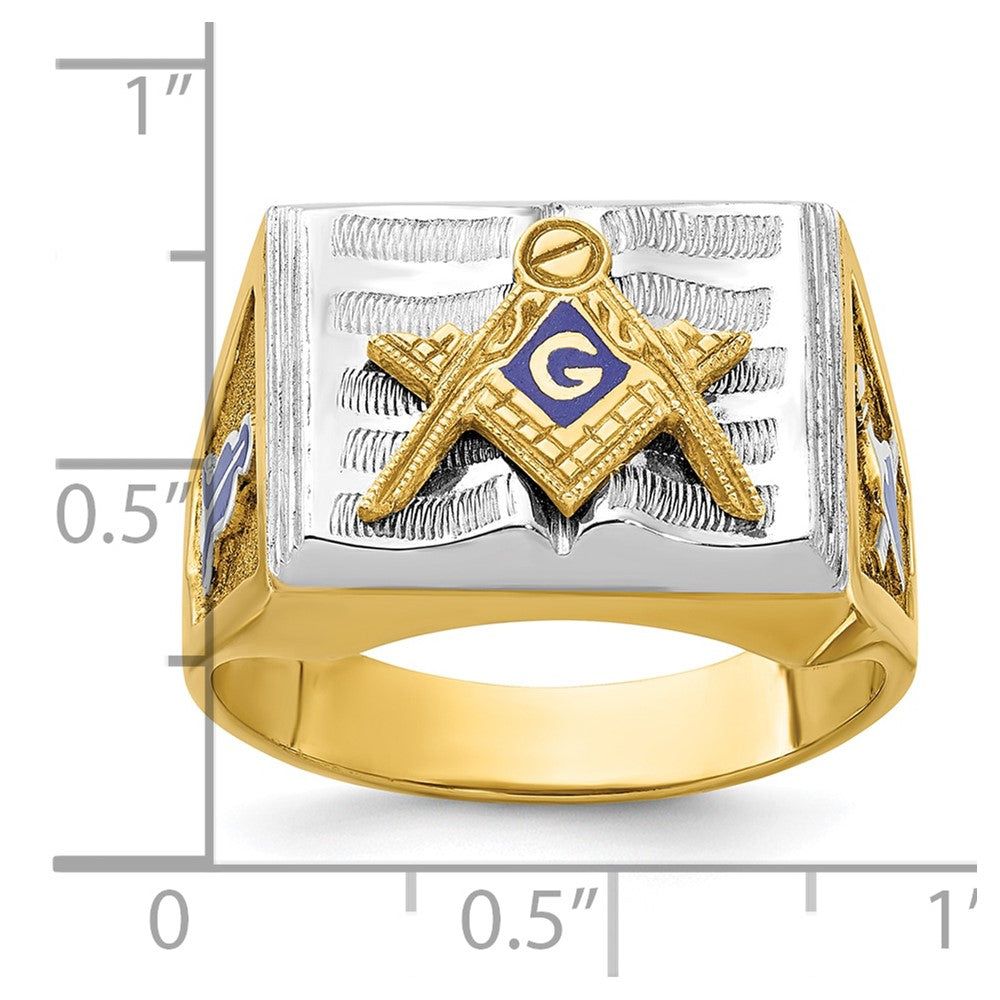 10K Bicolor Ibgoodman Herren Poliert und Strukturiert mit Blau Emaille Lodge Master Freimaurer Ring