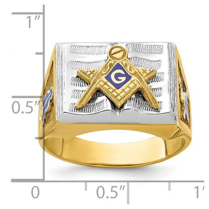 10K Bicolor Ibgoodman Herren Poliert und Strukturiert mit Blau Emaille Lodge Master Freimaurer Ring